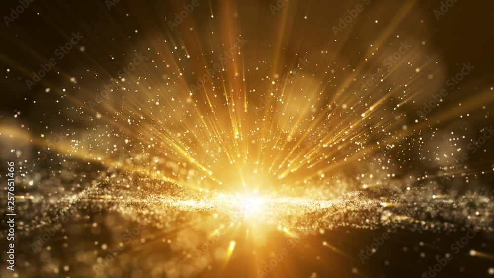 Poster seamless loop, dark brown background, digital signature with particles, sparkling waves, curtains an
