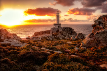 Punta Nariga Lighthouse atsunset in the "Lighthouse Way", Galicia