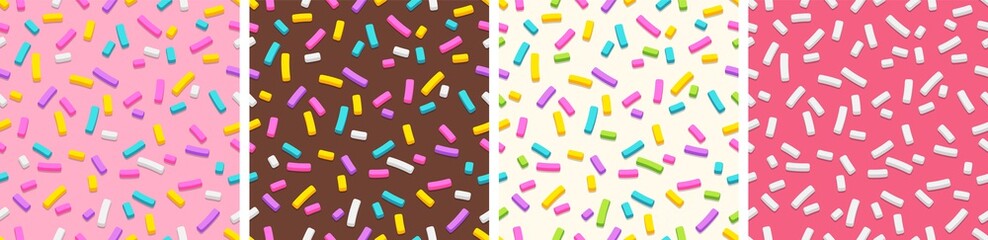 Set of seamless patterns of donut glaze with sprinkles