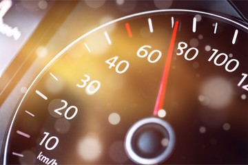 Modern car speedometer. Close up shot of the dashboard a car.
