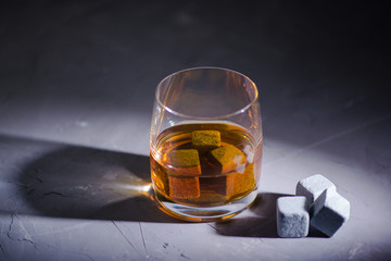 glass of whiskey with rocks