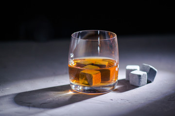 glass of whiskey with rocks