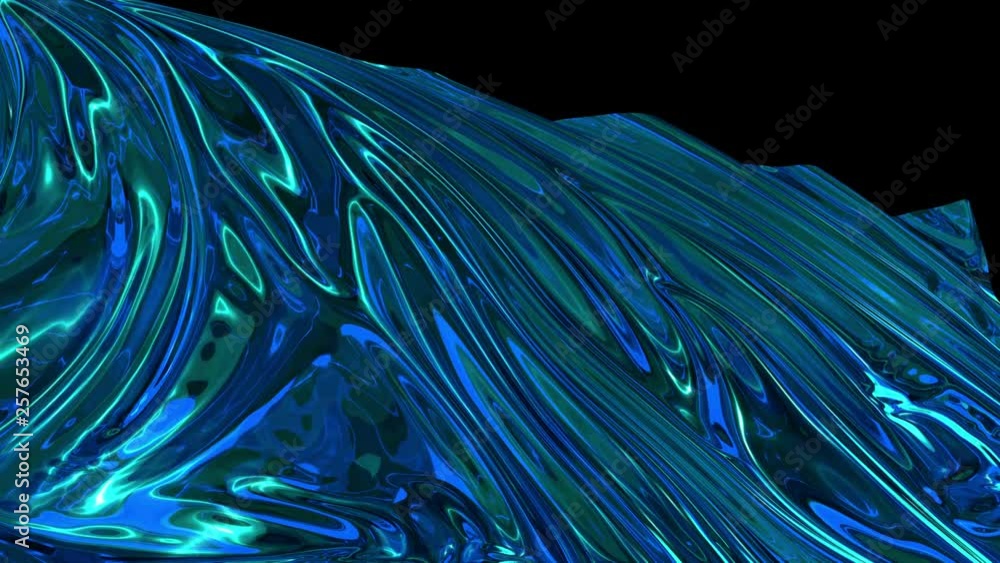 Poster blue shiny fabric in slow motion. the fabric develops smoothly in the wind. wind waves spread throug