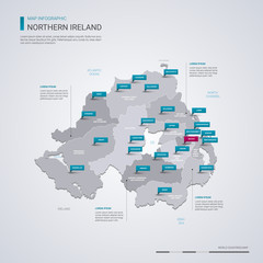 Obraz premium Northern Ireland vector map with infographic elements, pointer marks.