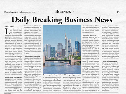 Business Titelseite einer fiktiven Zeitung