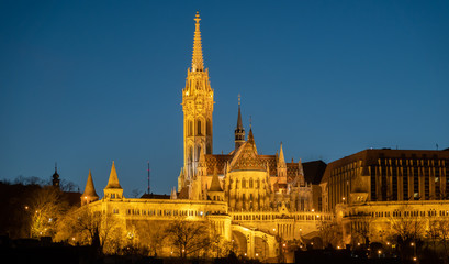 Fisherman's Bastion Halaszbastya at sunset in Budapest
