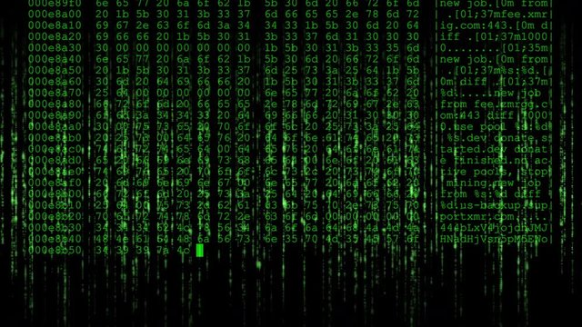 Matrix style background effect with a crypto miner hex dump overlay - Green.