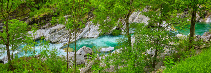 Famous verzasca river near Lavertezzo in Switzerland.