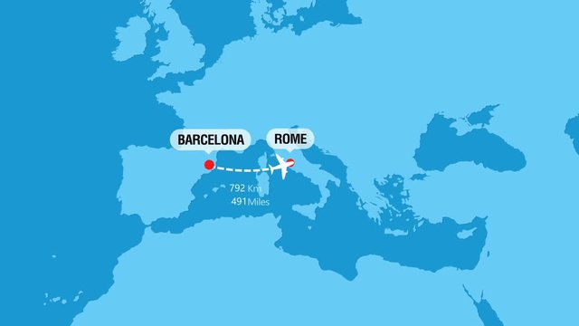 Barcelona to Rome Flight Travel Route