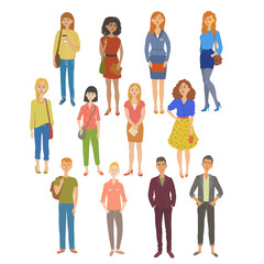 Fototapeta premium a set of characters of different nationalities in different clothes in free poses. vector illustration. sketch