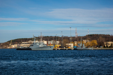 Fototapeta na wymiar Wharf in the port in Gdynia, Pomorskie, Poland
