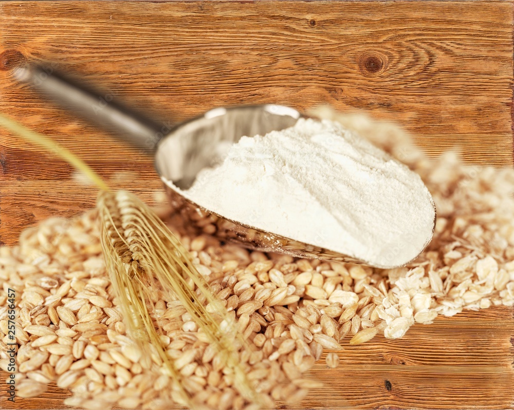 Canvas Prints Wheat ears and flour on  background