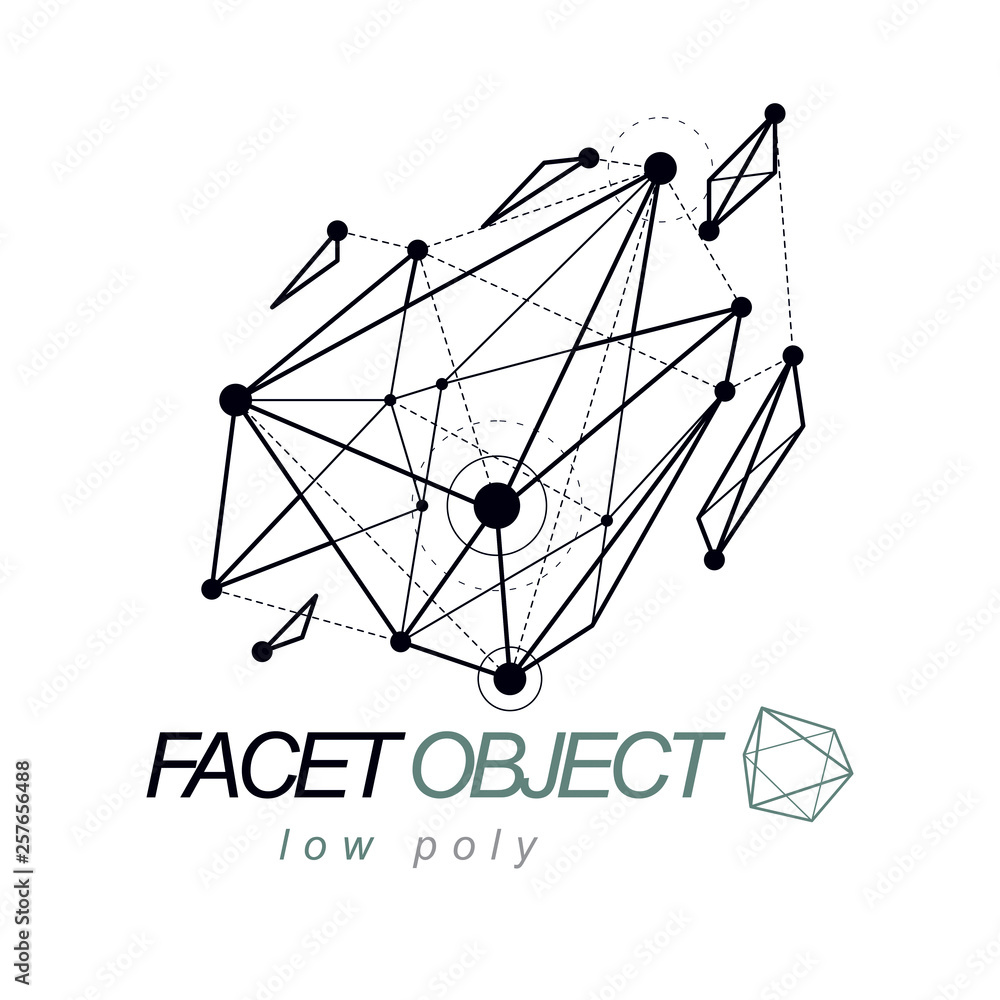 Poster 3d design, abstract vector faceted shape. technology and science conceptual emblem.