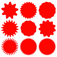 Set of red retro blank starburst, sunburst badges. Vector illustration.