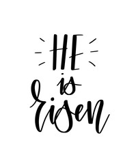 He is risen vector digital brush calligraphy Christian Easter holiday design
