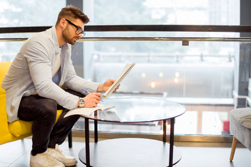 Male student in library