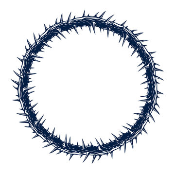 Round Frame From Thorn, Blackthorn Vector Design Element, Circle Shape Border.