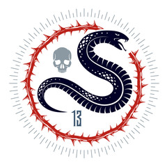 Snake vector logo emblem or tattoo, deadly poison dangerous serpent, venom aggressive predator reptile animal vintage style illustration.