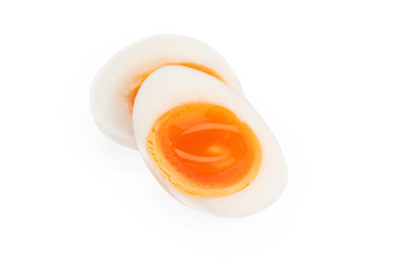 Boiled egg sliced two piece isolated on white background