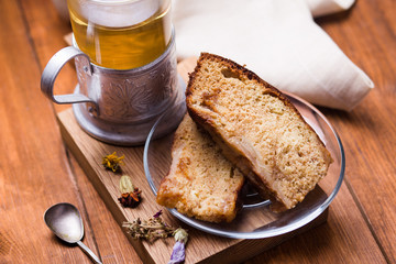 homemade pie with cup of tea
