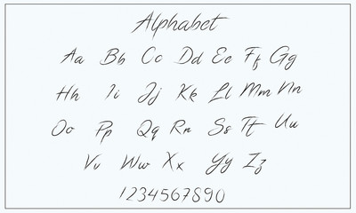 Hand drawn alphabet set vector. Uppercase,lowercase and numbers. stock vector font typeface