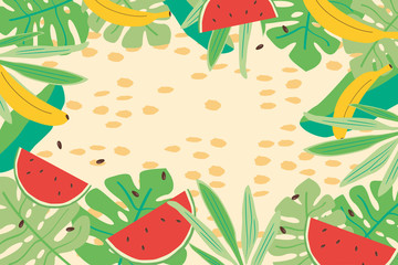 トロピカルな葉とフルーツの背景イラスト