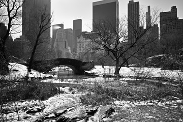 Gapstow Bridge of Central Park with snow in winter