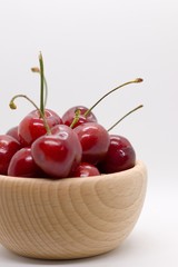 Cherries in wooden bowl