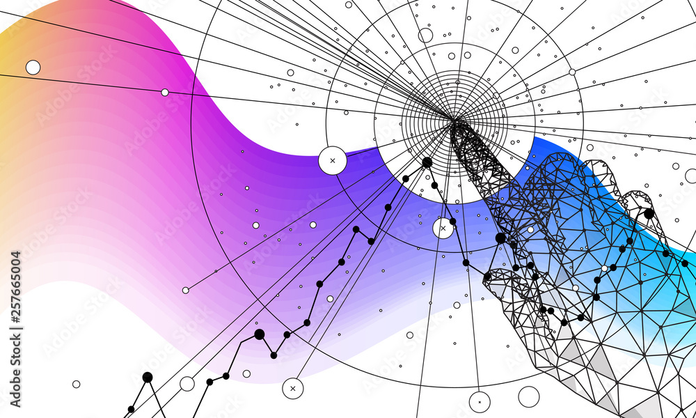 Fototapete abstract future realistics shape objects. innovations blend systems and technologies in big data. de