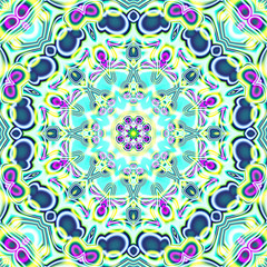 Abstract fractal bandana print. Square pattern design for pillow, carpet, rug, fabrics. Mandala design for silk neck scarf, kerchief, shawl, wrap.