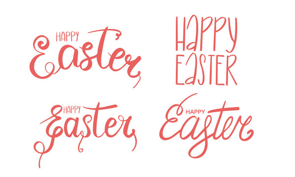 Happy Easter handwriting lettering set. Style calligraphy for Easter Sunday and Monday. Design for holiday greeting card, invitation, poster, banner or background. Vector illustration
