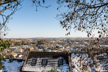 Elevated view across a snowy Bradford on Avon and Wiltshire countryside © Starsphinx