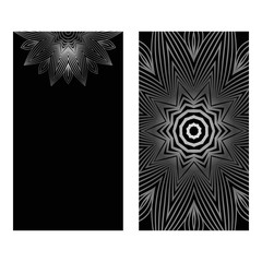 Design Vintage Cards With Floral Mandala Pattern And Ornaments. Vector Illustatration. The Front And Rear Side. Black silver color