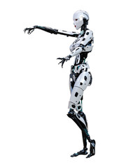 3D Rendering Female Robot on White