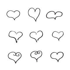 Heart icons hand drawn sketch set for Valentines Day, Mothers Day cards, flyers