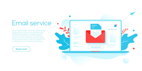 Email service creative flat vector illustration. Electronic mail message concept as part of business  marketing. Webmail or mobile service layout for website landing header. 
