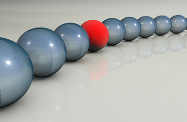 Naklejka premium Red ball and balls. 3d render on black background