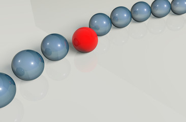 Red ball and balls. 3d render on black background