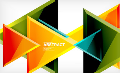 Triangles repetiton geometric abstract background, multicolored glossy triangular shapes, hi-tech poster cover design or web presentation template with copy space