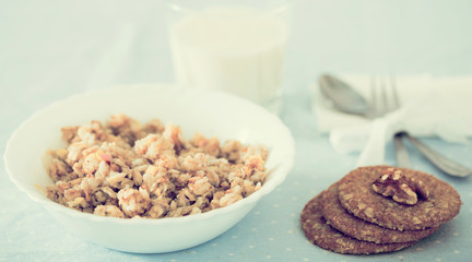 plate with cereal porridge for breakfast