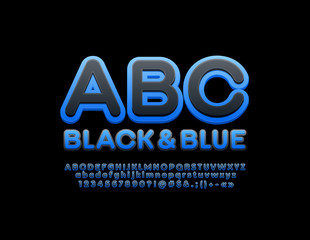 Vector modern Black and Blue trendy Font. Stylish Alphabet Letters, Numbers and Symbols