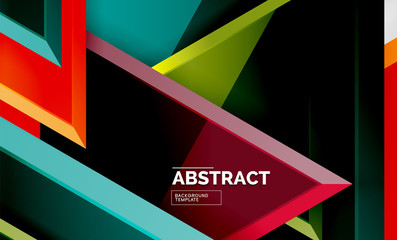 Triangles repetiton geometric abstract background, multicolored glossy triangular shapes, hi-tech poster cover design or web presentation template with copy space