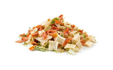 dried vegetables or soup vegetables heap isolated on white background. front view
