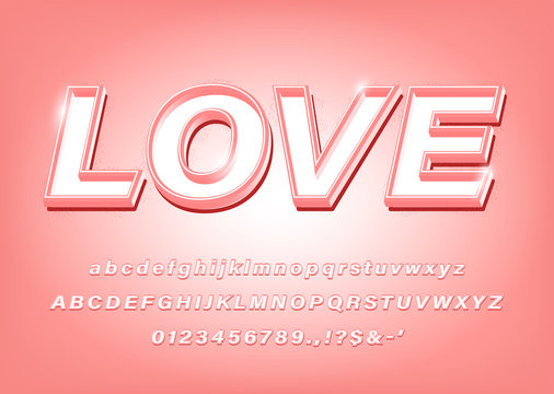 3D Pink Alphabet Love Bold Font. Vector Illustration