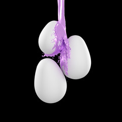 Spray paint dripping from eggs on a uniform background. 3D illustration
