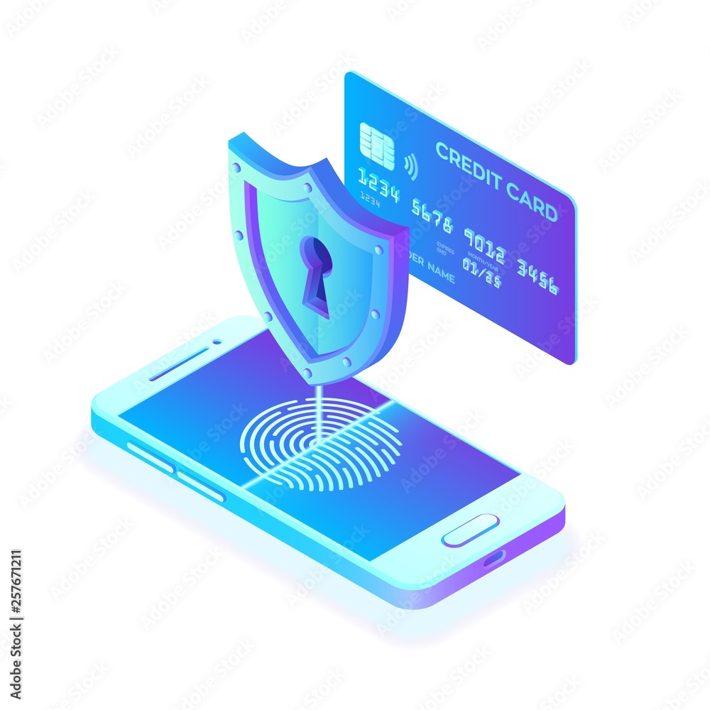 Poster secure payments. data protection concept. personal data protection. credit card check and software a