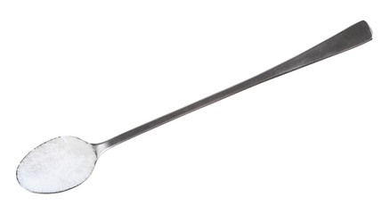 top view of steel teaspoon with fine Sea Salt