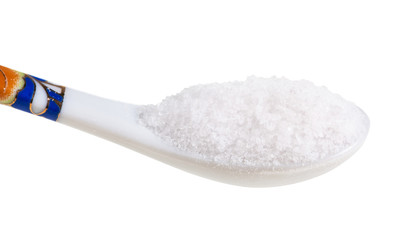 view of chinese spoon with fine Sea Salt close up