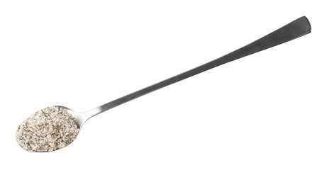top view of steel teaspoon with seasoned salt
