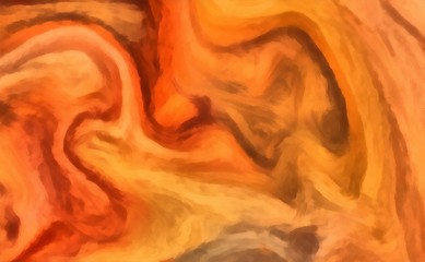 Watercolor marbled background in warm, very bright and juicy colors. Swirl elements design. Abstract acrylic pattern. Fun cartoon stylization. Magic style psychedelic backdrop. Chaotic waves and lines